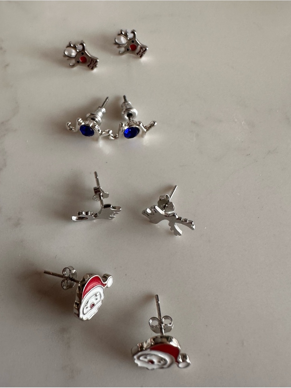Kids Silver-Tone Santa & Reindeer Stud Earring Set - Christmas